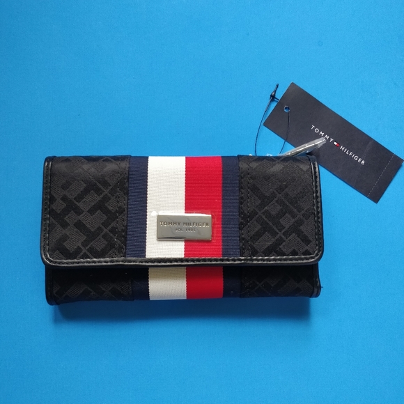 Tommy Hilfiger Handbags - Tommy Hilfiger Black TH Jacquard Wallet w Stripe